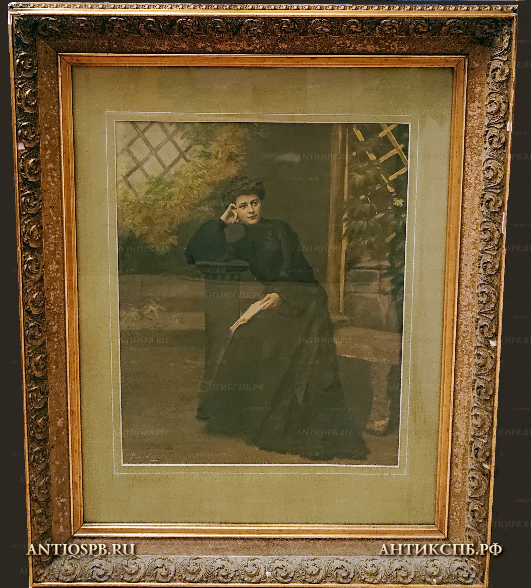 Картина старинная "Женский портрет". Картон, бумага, фотопечать. Нач. ХХ века. №21615
